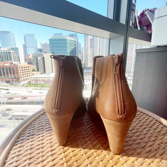 Korks Oliana Square Toe Wedge Heel Dark Tan Leather Ankle Boots Size 11 - Picture 2 of 5